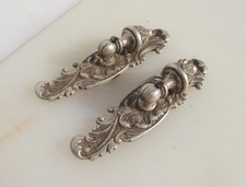 Vintage Brass Cabinet Handles Drawer Drop Pulls Old Cupboard Antique Silver x2