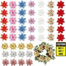 10X Christmas Large Poinsettia Glitter Flower Tree Hanging Party Xmas Gift Decor