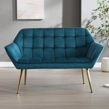 Blue Velvet 2 Seater Sofa Tub Chair Loveseat Metal Legs Lounge Armchair