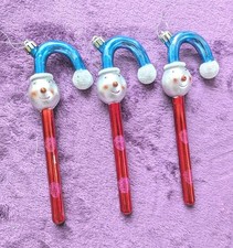 THREE XMAS TREE DECORATIONS UNUSUAL LARGE 7.5" BAUBLES SNOWMEN CUTE CANDY CANES