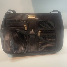 Moda Nova Black Leather & PVC Shoulder Bag – Adjustable Strap, Front Zip Pockets