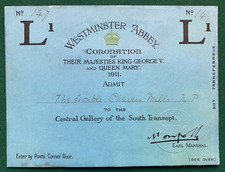 Antique Coronation Ticket King George V Queen Mary Westminster Abbey Tory MP