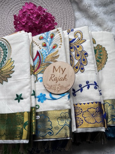 Kerala kasavu embroidered - kasavu,