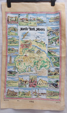 Vintage Cotton Tea Towel North York Moors by Lamont Tourist spots & Map - Unused