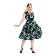 Ladies Hearts And Roses Bow Dress Uk 10 Black 50s Pin Up Party Rock Chick