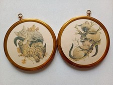 Vintage Lesley Anne Ivory Brass Miniature Frames with Cat Prints x 2