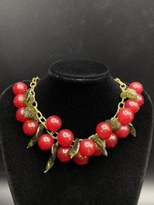 Vintage Glass Cherry Leaves Necklace