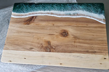 Large 36 x 25cm handmade acacia wood green resin surf chopping serving board