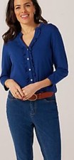 RUTH LANGSFORD SIZE LARGE NAVY FRILL FRONT JERSEY SHIRT BNWT