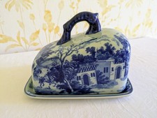 Victoria Ware Ironstone Flow Blue & White Covered Cheese Dish
