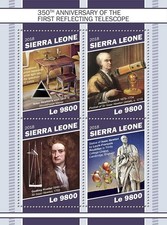 FIRST REFLECTING TELESCOPE Science Inventors Space Stamp Sheet 2018 Sierra Leone