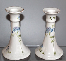 PAIR VINTAGE CHINA CANDLESTICKS FORGET ME NOT FLORAL PATTERN