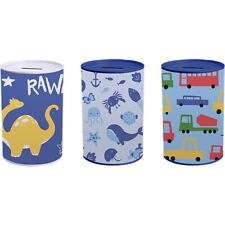 Kids New Designs Money Coin Box Tin Savings Cash Piggy Bank Charity FREE P&P