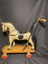 Antique Horse Push Along or Pull Toy 21” Hand Carved Exceptional Quality RARE