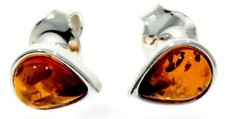 CERTIFIED BALTIC AMBER 925 STERLING SILVER Teardrop Stud Earrings M638