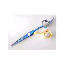 NEW PRO DOG GROOMING SCISSOR GOLD & BLUE TITANIUM 6.5" Razor Sharp Semi Offset