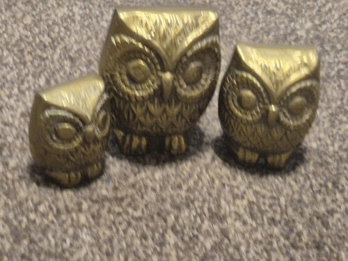 214 brass owl family - brass,