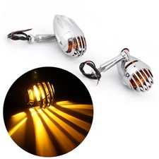 2pcs Motorcycle Turn Signals Grill Bullet Amber Indicator Lights Lamp Chrome T9