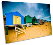 Beach Huts Seaside Scene CANVAS WALL ART Print Picture