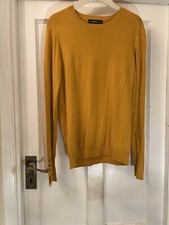 New Zara Yellow Gold Mustard Round Neck Jumper With 3 Button Split Cuffs,Large