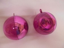 VINTAGE PAIR SEMI TRANSPARENT PLASTIC CHRISTMAS TREE BAUBLES PINK RETRO 60S 70S