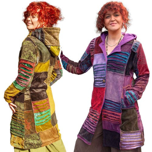 Velvet patchwork hippy coat - velvet,