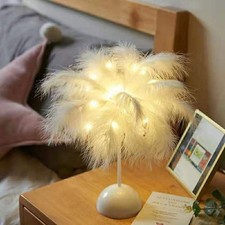 DIY Creative Led Feather Lampshade Warm Light Feather Table Lamp Fairy Ligh J7I9