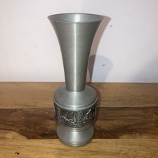 Small Norwegian Pewter Vase with Fishing Relief Design