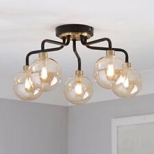 5 Light Semi Flush Ceiling Light Black Champagne Homebase Shoreditch - New Boxed