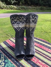 Sandro Butter-soft Grey Suede Open Toe Studded Wedge Boots Size EU40 RRP £349