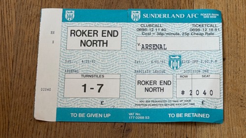 Ticket 1990 sunderland v - 1990/91,