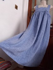 Vtg? Linen Mix Maxi Pinafore Sleeveless Dress Size M Pockets Cottage Core Retro