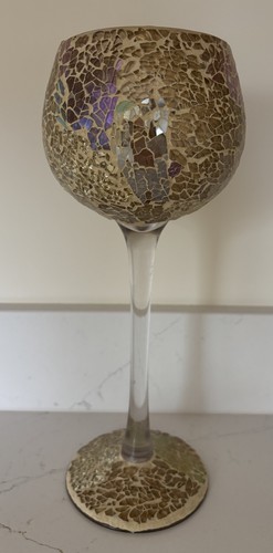 Tall glass mosaic goblet gold - glass,