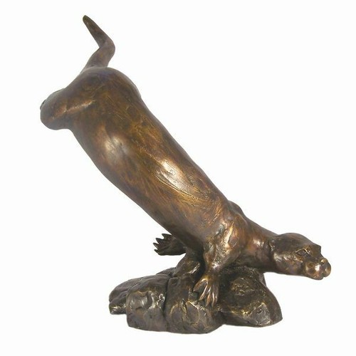 Otter diving cold cast bronze - diving,