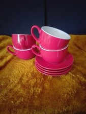 set 4 Olympia Cafe Cappuccino Cups And Saucers Red - 340ml 