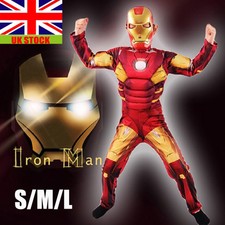 Boys Kids Deluxe Iron Man Costume Avengers Superhero Jumpsuit Cosplay Halloween