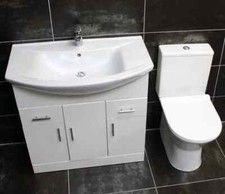 750mm Vanity Unit with Rimless Toilet Option Basin Sink Bathroom Suite Set White