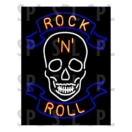 Rock roll neon print metal - print,