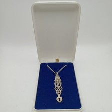 Vintage Welsh Made Sterling Silver Love Spoon Pendant & Chain With Plastic Box 