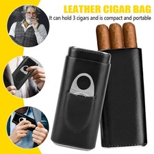 Compact Leather Cigar Case Cedar Lined for 3 Cigars Portable Travel Humidor New