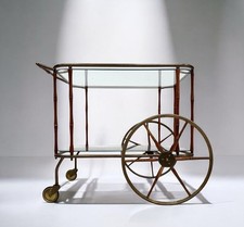 VINTAGE MAISON JANSEN FAUX BAMBOO BRASS BAR CART DRINKS TROLLEY Mid Century 50’s