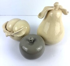 Decorative MCM Ceramic Fruit Set Of 3 Apple Pear & Peach Crackled & Glossy 120 A