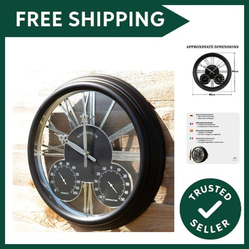 40cm large black garden clock - garden,