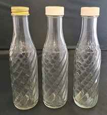 3 Vintage Soda Stream Glass Bottles Textured Twist Design with lids