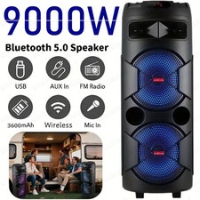 9000W Portable FM Bluetooth Party Speaker Dual 12" Woofer Heavy Bass Sound +Mic
