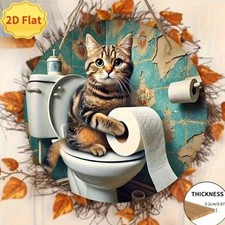 Funny Bathroom Cat Sign Plaque Wooden Humourous Hanging Free Post Toilet Paper 