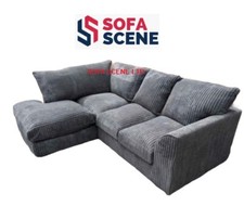 Jumbo Cord High Back Cushions Corner Sofa Suite Set Footstool 3 2 Seater Grey UK