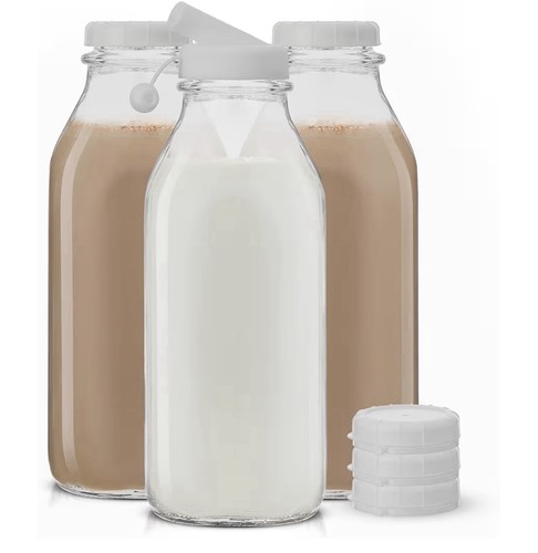 Glass milk bottles with lids - glass,
