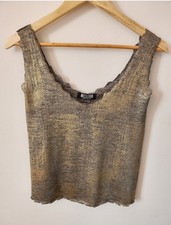 Ladies Gold Shimmer Scalloped Edge Vest Top Size 10 Night Out - Party