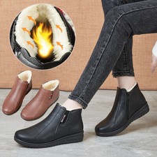 Womens Ladies Winter Warm Snow Faux Fur Lined Zip Flat Ankle Boots Size3-7